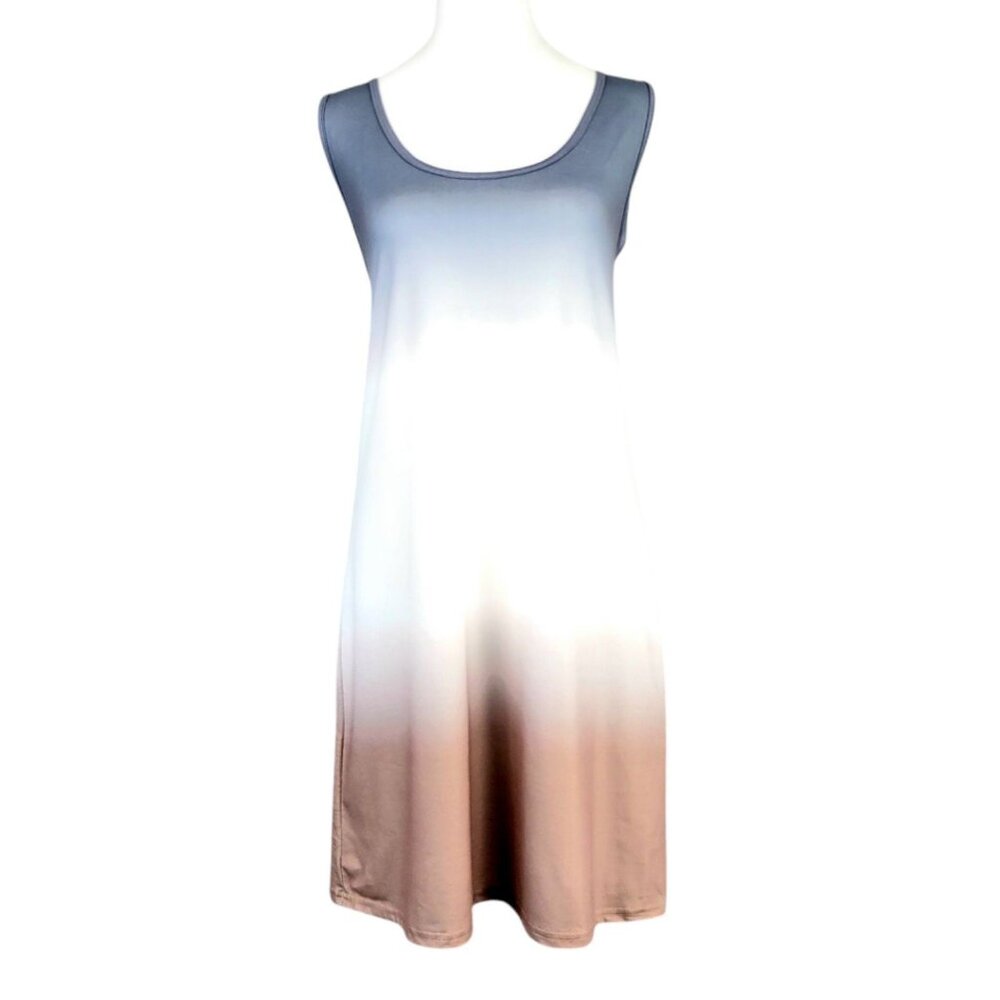 Womens XL Colorblock Ombre Tank Dress Stylish Sleeveless Summer Tunic Round Neck